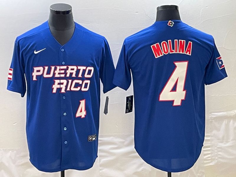 Men 2023 World Cub Puerto Rico #4 Molina Blue Nike MLB Jersey5->more jerseys->MLB Jersey